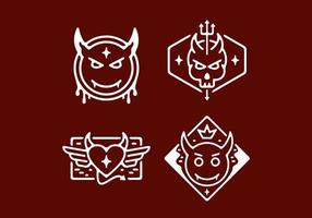 White line art illustration of devil head set vector