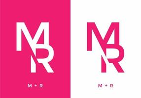 Pink and white color of MR initial letter vector