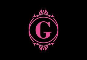Pink black of G initial letter in classic frame vector