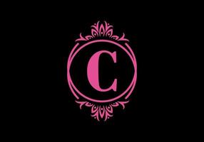 Pink black of C initial letter in classic frame vector