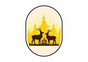 Couple deer and bonfire illustration vector