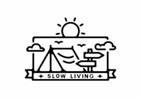 ilustración de arte de línea de camping de vida lenta vector