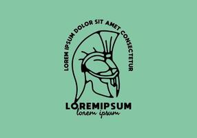 Warrior helmet line art illustration with lorem ipsum text vector