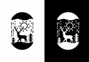 Rain forest and deer line art illustration vector