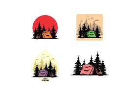 Midnight camping with bonfire illustration vector