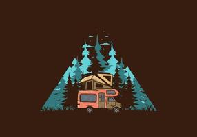 Car roof camping in the jungle illustration