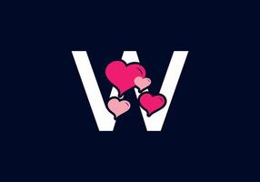 White pink color of W initial letter with love symbol vector