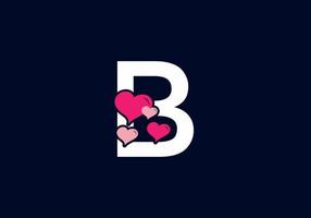 White pink color of B initial letter with love symbol vector