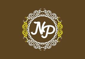 NP initial letter in vintage circle frame vector