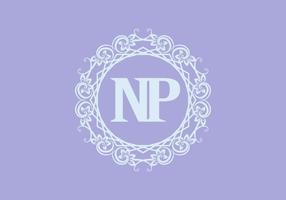 NP initial letter in vintage circle frame vector