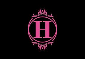 Pink black of H initial letter in classic frame vector