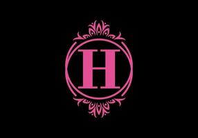 Pink black of H initial letter in classic frame vector