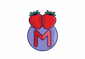 Red strawberry with M initial letter vector