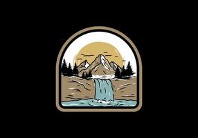 Waterfall vintage badge drawing in frame vector