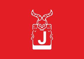 White red line art illustration of skull with J initial letter in the middle vector