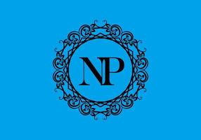 NP initial letter in vintage circle frame vector