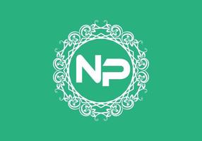 NP initial letter in vintage circle frame vector