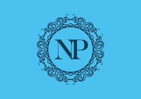 NP initial letter in vintage circle frame vector