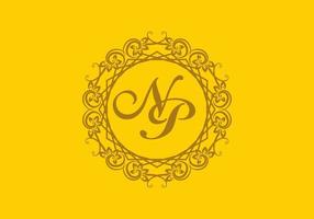 NP initial letter in vintage circle frame vector