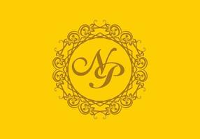 NP initial letter in vintage circle frame vector