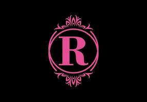Pink black of R initial letter in classic frame vector