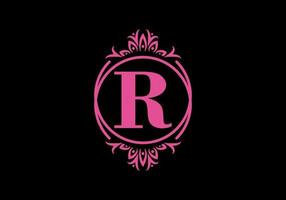 Pink black of R initial letter in classic frame vector