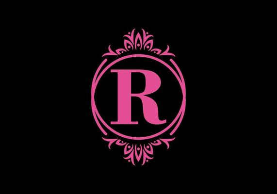 Pink black of R initial letter in classic frame