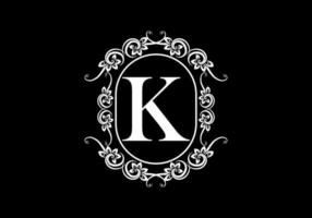 Black initial K letter in classic frame vector