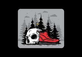 Outdoor boots and skull illustration vector