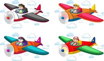 conjunto de niños volando avión vector