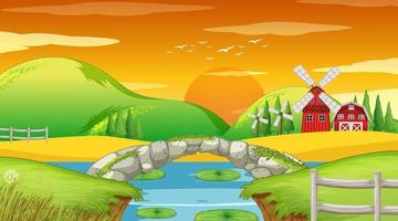 Farm background with stone bridge vector