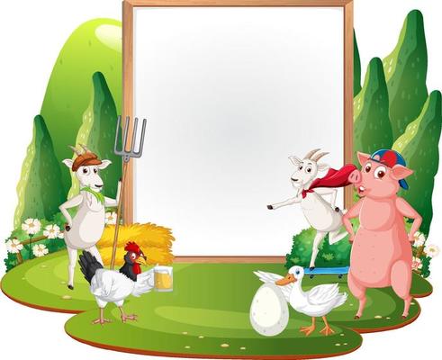 Empty banner template with farm animals