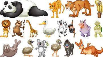 Different wild animals on white background vector