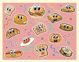 Set of funny bread cartoon characters vector