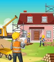 Building construction site with workers vector