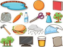 Sticker set of mixed daily objects vector