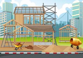 Cartoon scene of building construction site vector