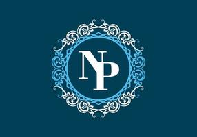 NP initial letter in vintage circle frame vector