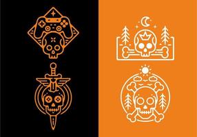 Orange black and white color of skeleton tattoo set vector