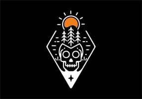 Skull and sun with pine trees line art vector