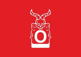 White red line art illustration of skull with O initial letter in the middle vector