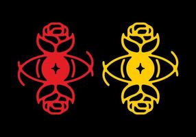 Red and yellow illustration of rose and eyes in dark background vector