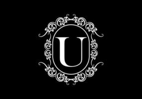 Black initial U letter in classic frame vector