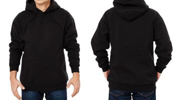 Man hoody set, black hoody front and back view, hood mock up. Empty male hoody copy space. Front and rear background photo