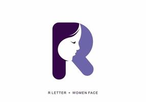 color púrpura de la letra inicial r con forma de cara de mujer