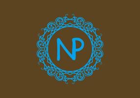 NP initial letter in vintage circle frame vector