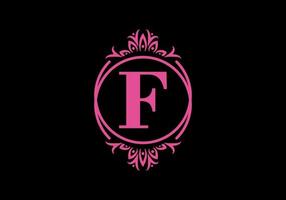 Pink black of F initial letter in classic frame vector
