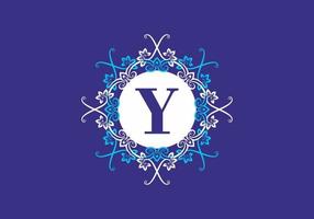 Purple blue white of Y initial letter in classic frame vector