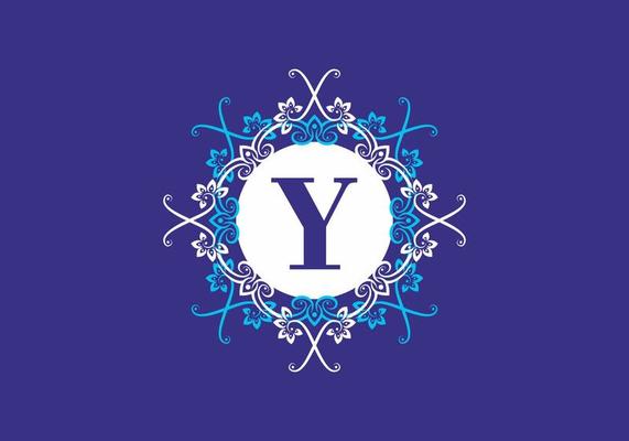 Purple blue white of Y initial letter in classic frame