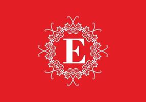 Red white E initial letter in classic frame vector